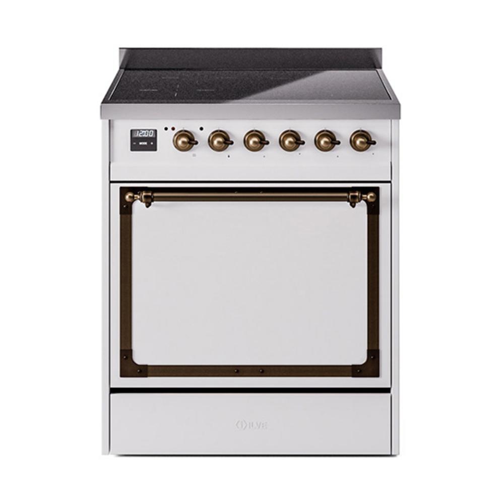 Ilve UNI304QNMPWHB Ilve Uni304Qnmpwhb Nostalgie Ii Noblesse 30" Induction Range (Solid Door, White, Burnished)