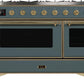 Ilve UM12FDNS3BGGLP Majestic Ii 48 Inch Dual Fuel Liquid Propane Freestanding Range In Blue Grey With Brass Trim