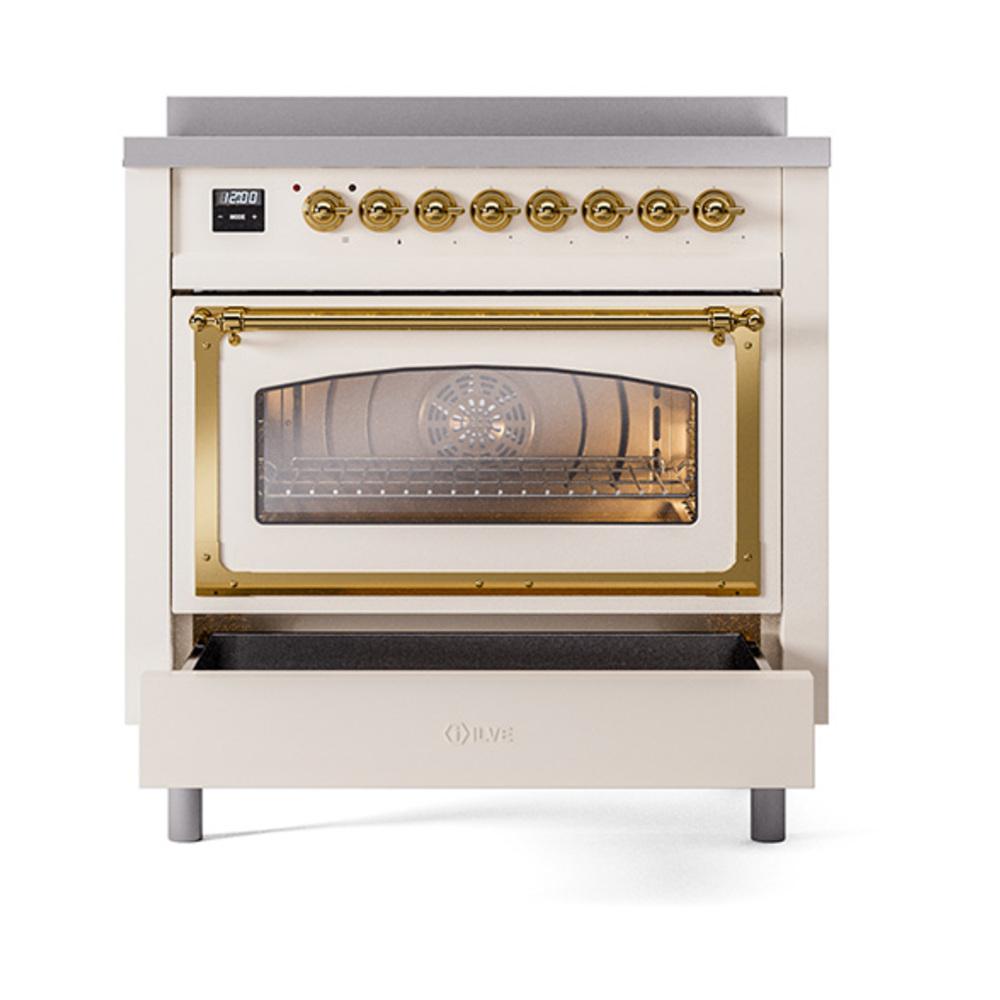 Ilve UNI366NMPAWG Ilve Uni366Nmpawg Nostalgie Ii Noblesse 36" Induction Range (Triple Glass Door, Antique White, Brass)