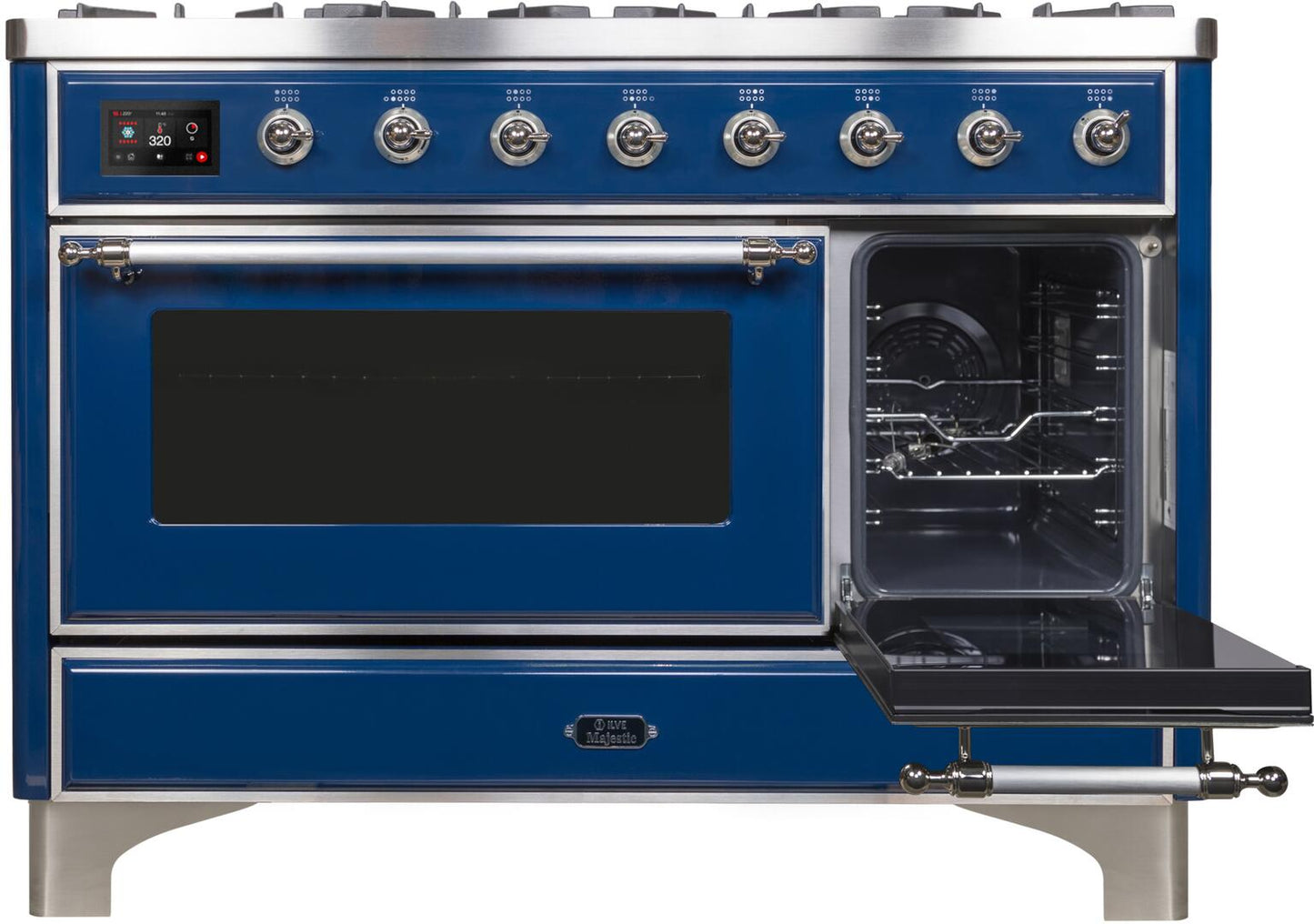 Ilve UM12FDNS3MBC Majestic Ii 48 Inch Dual Fuel Natural Gas Freestanding Range In Blue With Chrome Trim