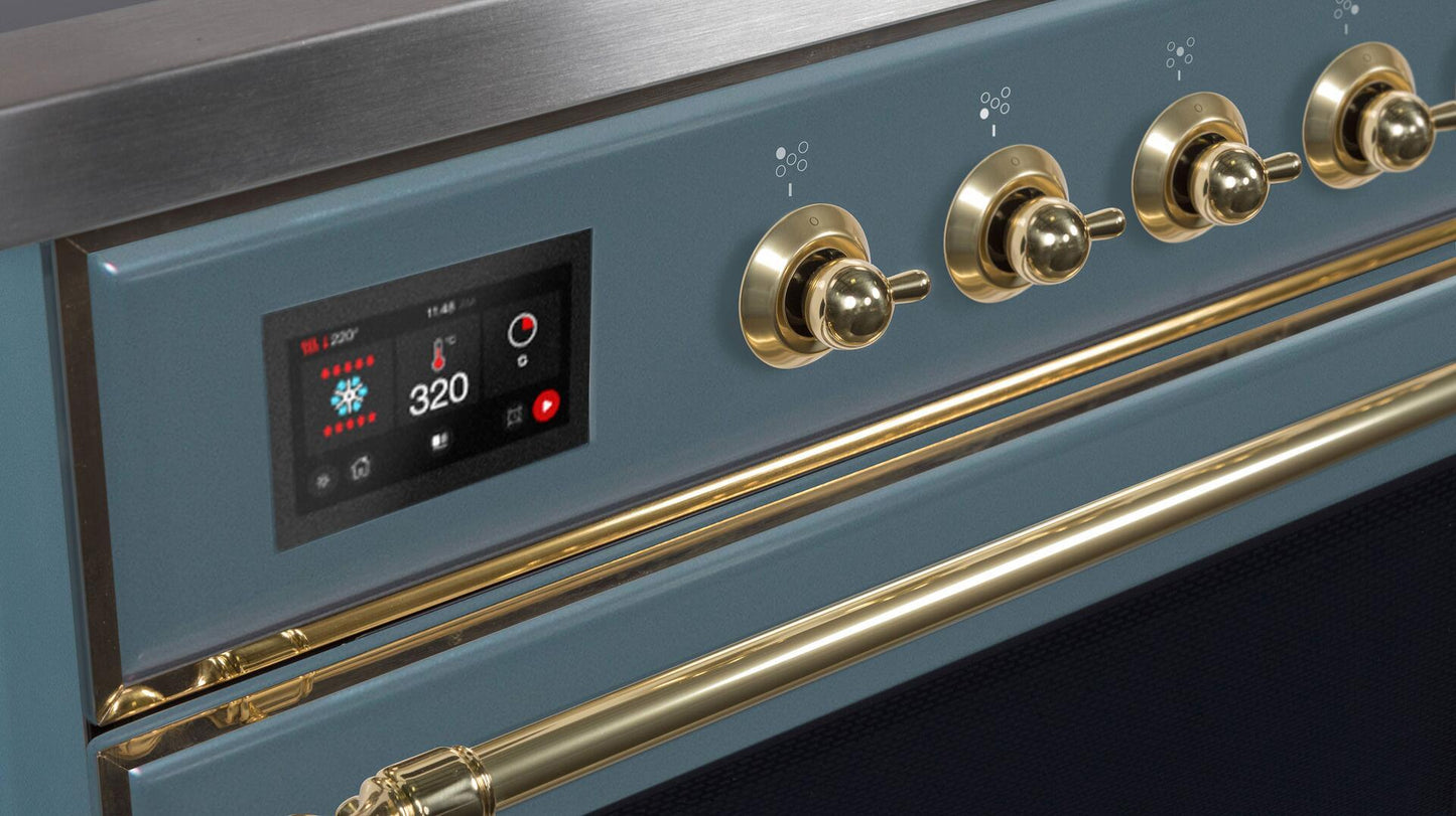 Ilve UM09FDNS3BGG Majestic Ii 36 Inch Dual Fuel Natural Gas Freestanding Range In Blue Grey With Brass Trim