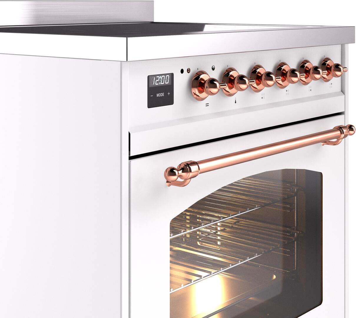 Ilve UPI304NMPWHP Nostalgie Ii 30 Inch Electric Freestanding Range In White With Copper Trim