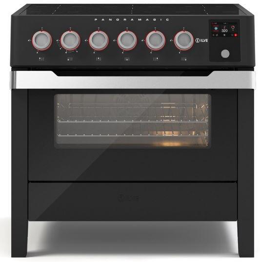 Ilve UPMI09S3MK Panoramagic 36 Inch Electric Freestanding Range In Matte Black With Trim