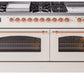 Ilve UP60FSNMPAWPLP Nostalgie Ii 60 Inch Dual Fuel Liquid Propane Freestanding Range In Antique White With Copper Trim