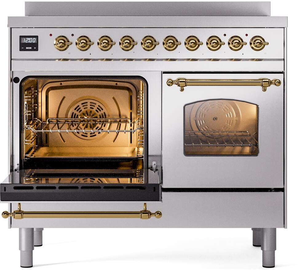 Ilve UPDI406NMPSSG Nostalgie Ii 40 Inch Electric Freestanding Range In Stainless Steel With Brass Trim