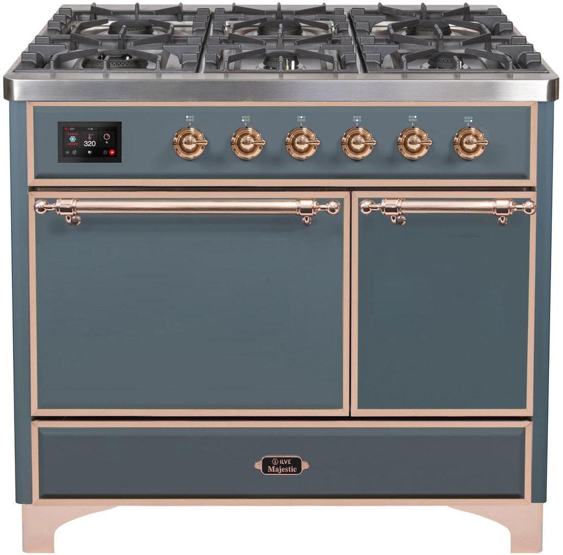 Ilve UMD10FDQNS3BGPLP Majestic Ii 40 Inch Dual Fuel Liquid Propane Freestanding Range In Blue Grey With Copper Trim