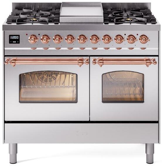 Ilve UPD40FNMPSSP Nostalgie Ii 40 Inch Dual Fuel Natural Gas Freestanding Range In Stainless Steel With Copper Trim