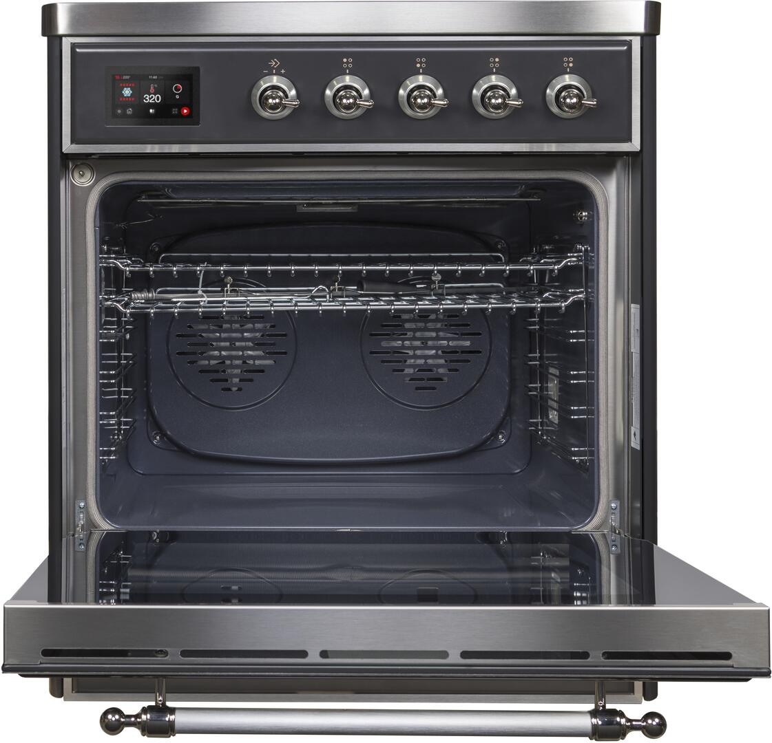 Ilve UMI30NE3MGC Majestic Ii 30 Inch Electric Freestanding Range In Matte Graphite With Chrome Trim