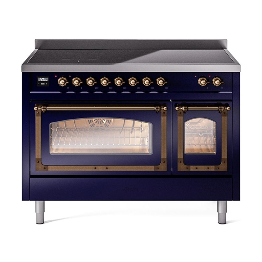 Ilve UNI486NMPMBB Ilve Uni486Nmpmbb Nostalgie Ii Noblesse 48" Induction Range (Triple Glass Door, Midnight Blue, Burnished)