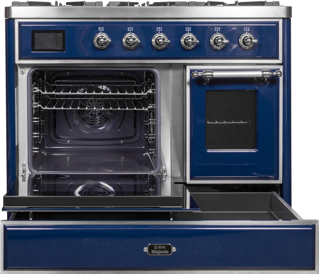 Ilve UMD10FDNS3MBCLP Majestic Ii 40 Inch Dual Fuel Liquid Propane Freestanding Range In Blue With Chrome Trim