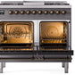 Ilve UPD40FNMPMGB Nostalgie Ii 40 Inch Dual Fuel Natural Gas Freestanding Range In Matte Graphite With Bronze Trim