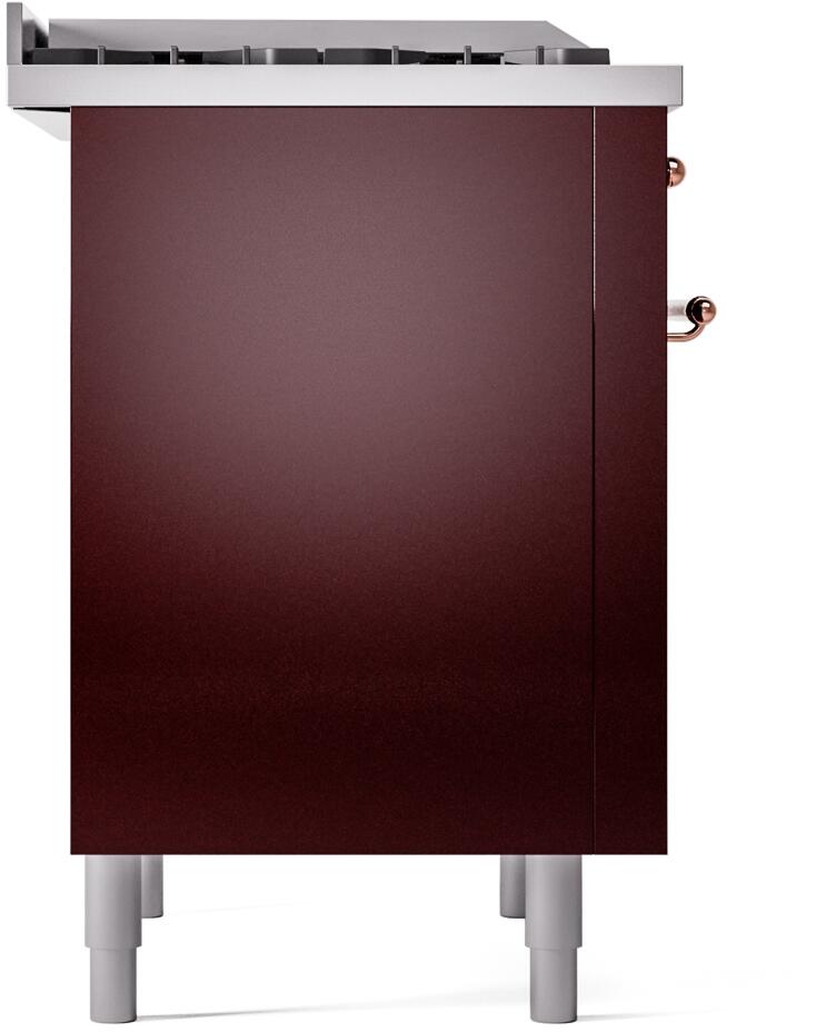 Ilve UP36FNMPBUP Nostalgie Ii 36 Inch Dual Fuel Natural Gas Freestanding Range In Burgundy With Copper Trim