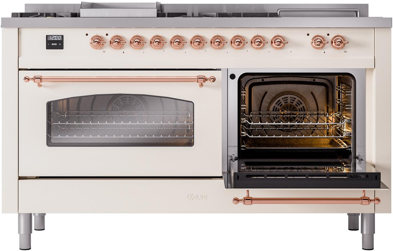 Ilve UP60FSNMPAWP Nostalgie Ii 60 Inch Dual Fuel Natural Gas Freestanding Range In Antique White With Copper Trim