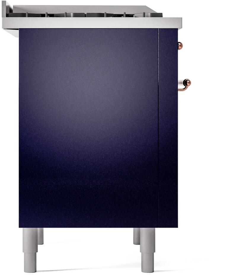 Ilve UP36FNMPMBPLP Nostalgie Ii 36 Inch Dual Fuel Liquid Propane Freestanding Range In Blue With Copper Trim