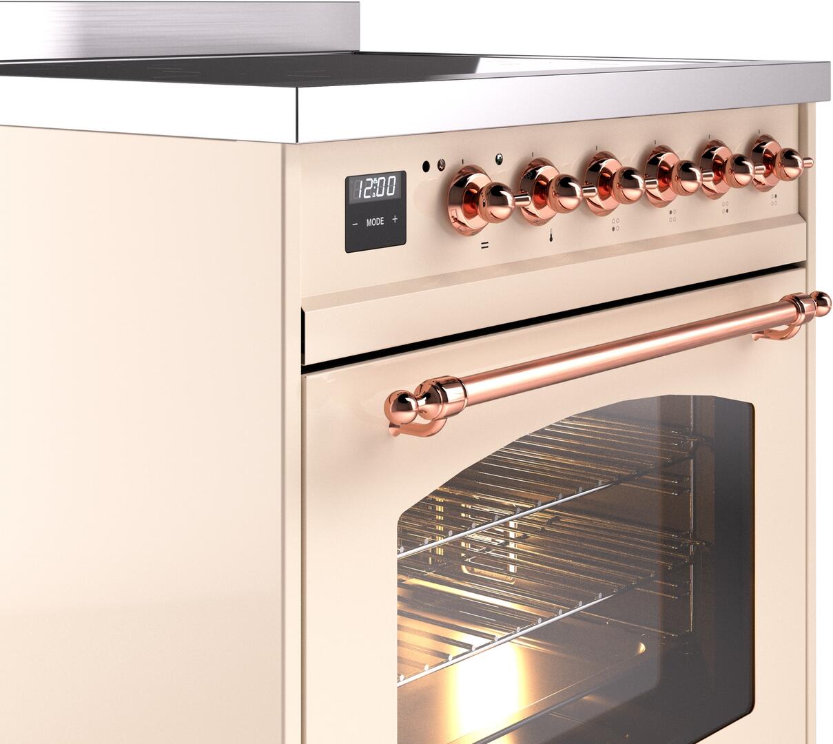 Ilve UPI304NMPAWP Nostalgie Ii 30 Inch Electric Freestanding Range In Antique White With Copper Trim