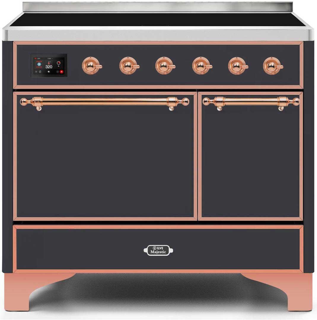 Ilve UMDI10QNS3MGP Majestic Ii 40 Inch Electric Freestanding Range In Matte Graphite With Copper Trim