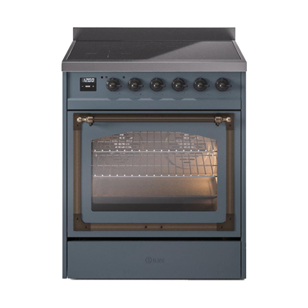 Ilve UNI304NMPBGB Ilve Uni304Nmpbgb Nostalgie Ii Noblesse 30" Induction Range (Triple Glass Door, Blue Grey, Burnished)