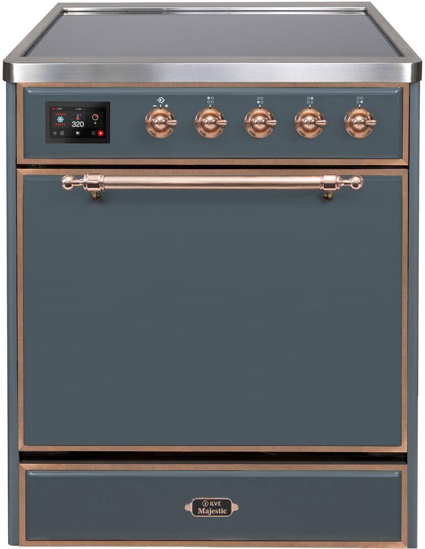 Ilve UMI30QNE3BGP Majestic Ii 30 Inch Electric Freestanding Range In Blue Grey With Copper Trim