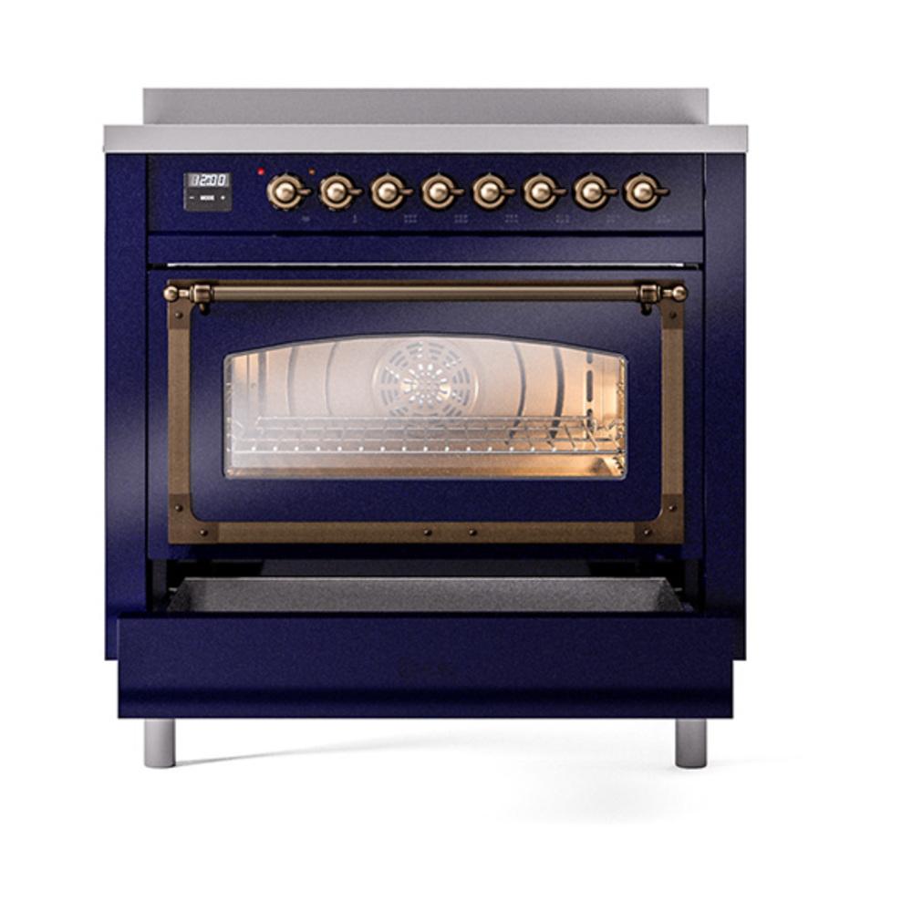 Ilve UNI366NMPMBB Ilve Uni366Nmpmbb Nostalgie Ii Noblesse 36" Induction Range (Triple Glass Door, Midnight Blue, Burnished)