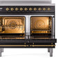 Ilve UPDI406NMPBKG Nostalgie Ii 40 Inch Electric Freestanding Range In Glossy Black With Brass Trim