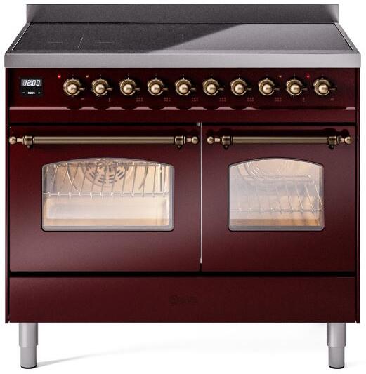 Ilve UPDI406NMPBUB Nostalgie Ii 40 Inch Electric Freestanding Range In Burgundy With Bronze Trim