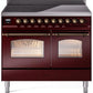 Ilve UPDI406NMPBUB Nostalgie Ii 40 Inch Electric Freestanding Range In Burgundy With Bronze Trim