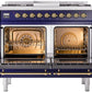 Ilve UPD40FNMPMBG Nostalgie Ii 40 Inch Dual Fuel Natural Gas Freestanding Range In Blue With Brass Trim