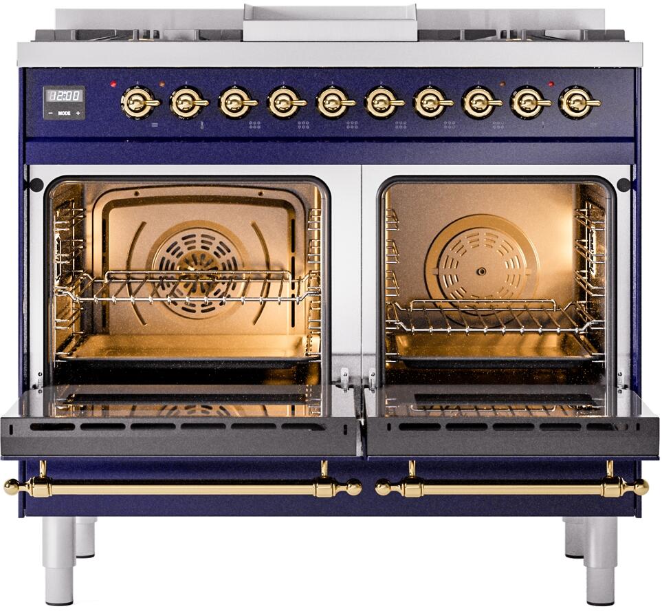 Ilve UPD40FNMPMBG Nostalgie Ii 40 Inch Dual Fuel Natural Gas Freestanding Range In Blue With Brass Trim