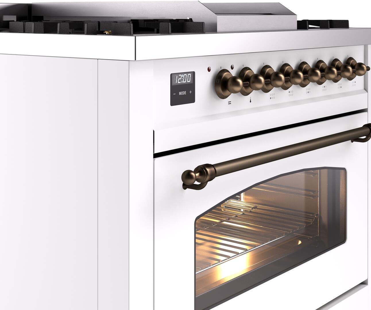 Ilve UP36FNMPWHB Nostalgie Ii 36 Inch Dual Fuel Natural Gas Freestanding Range In White With Bronze Trim