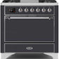 Ilve UM09FDQNS3MGCLP Majestic Ii 36 Inch Dual Fuel Liquid Propane Freestanding Range In Matte Graphite With Chrome Trim