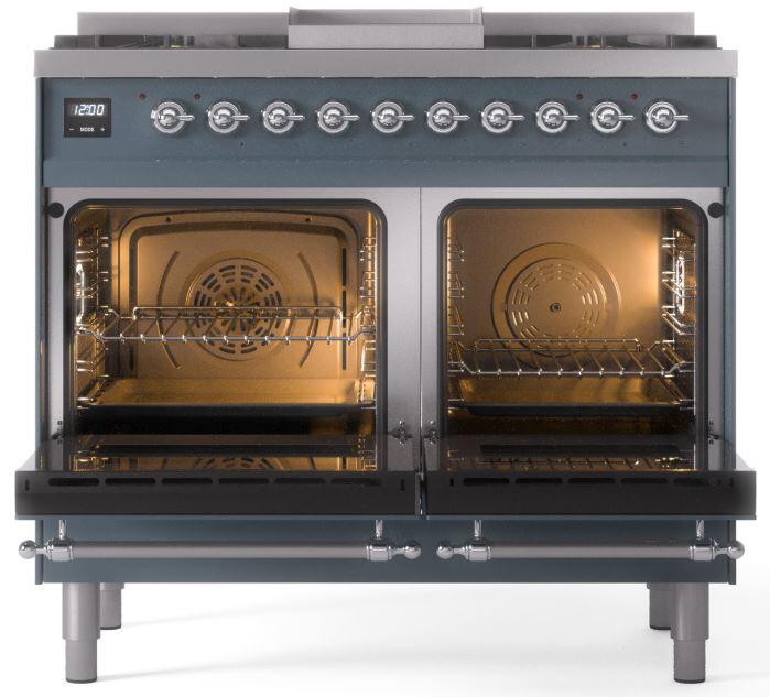 Ilve UPD40FNMPBGCLP Nostalgie Ii 40 Inch Dual Fuel Liquid Propane Freestanding Range In Blue Grey With Chrome Trim