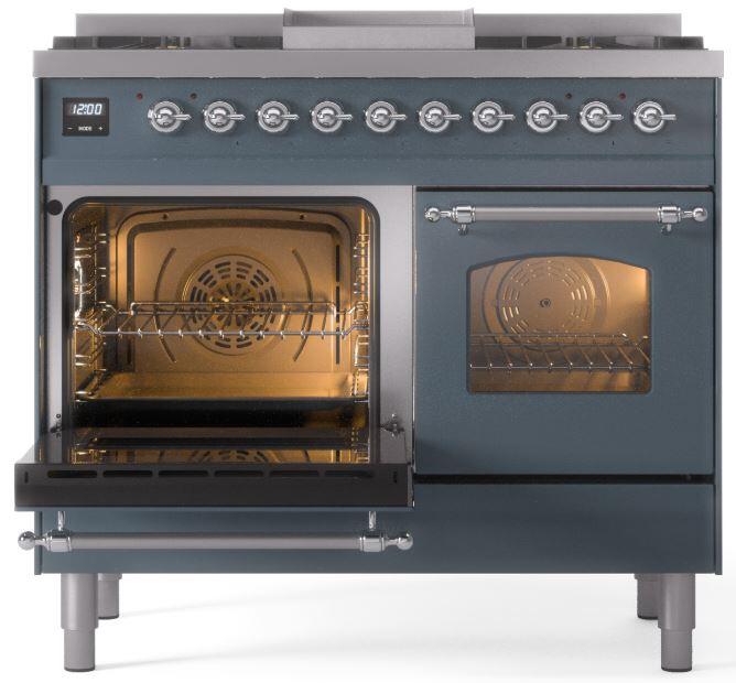 Ilve UPD40FNMPBGCLP Nostalgie Ii 40 Inch Dual Fuel Liquid Propane Freestanding Range In Blue Grey With Chrome Trim