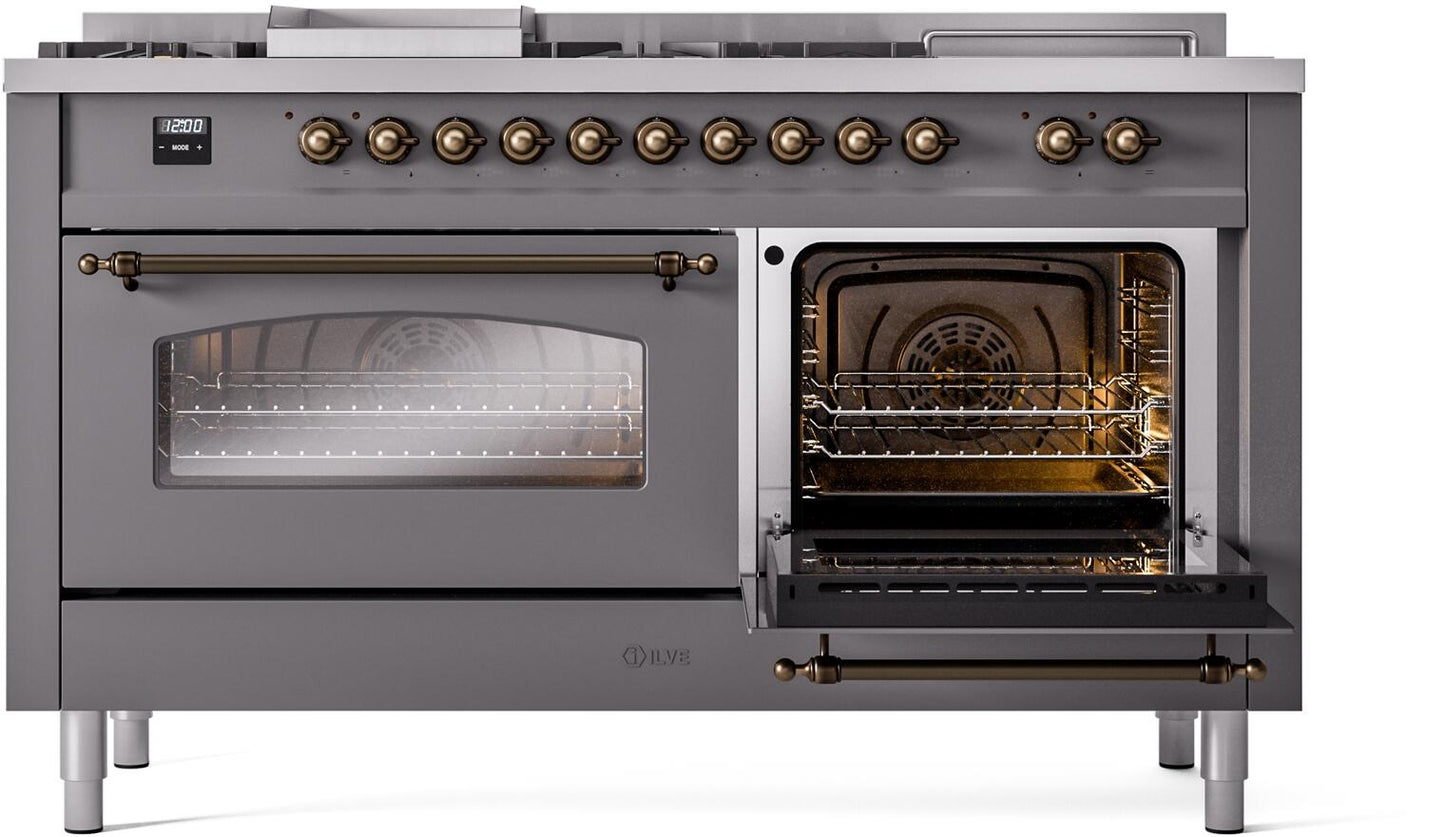 Ilve UP60FSNMPMGB Nostalgie Ii 60 Inch Dual Fuel Natural Gas Freestanding Range In Matte Graphite With Bronze Trim