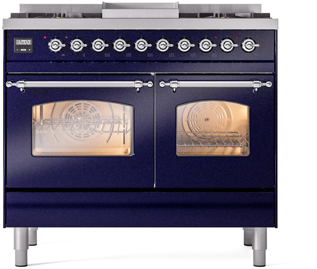 Ilve UPD40FNMPMBC Nostalgie Ii 40 Inch Dual Fuel Natural Gas Freestanding Range In Blue With Chrome Trim