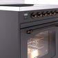 Ilve UPI304NMPMGB Nostalgie Ii 30 Inch Electric Freestanding Range In Matte Graphite With Bronze Trim