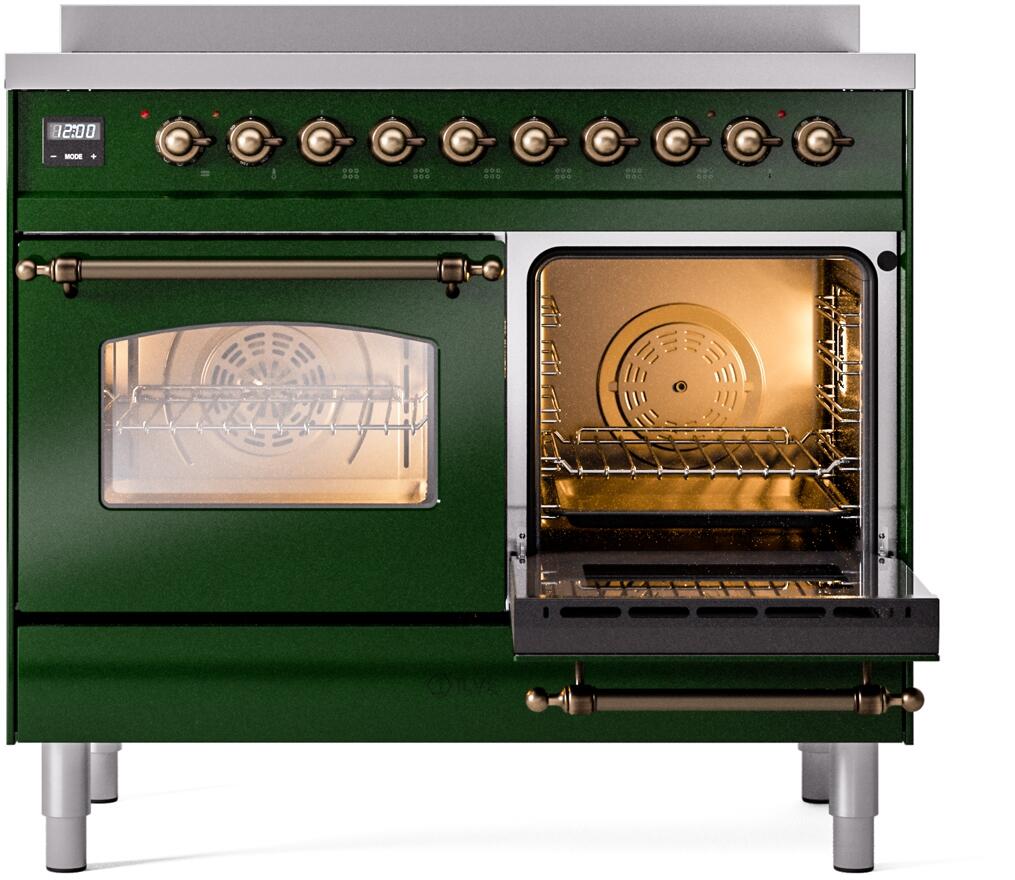 Ilve UPDI406NMPEGB Nostalgie Ii 40 Inch Electric Freestanding Range In Emerald Green With Bronze Trim