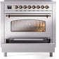 Ilve UPI366NMPSSB Nostalgie Ii 36 Inch Electric Freestanding Range In Stainless Steel With Bronze Trim