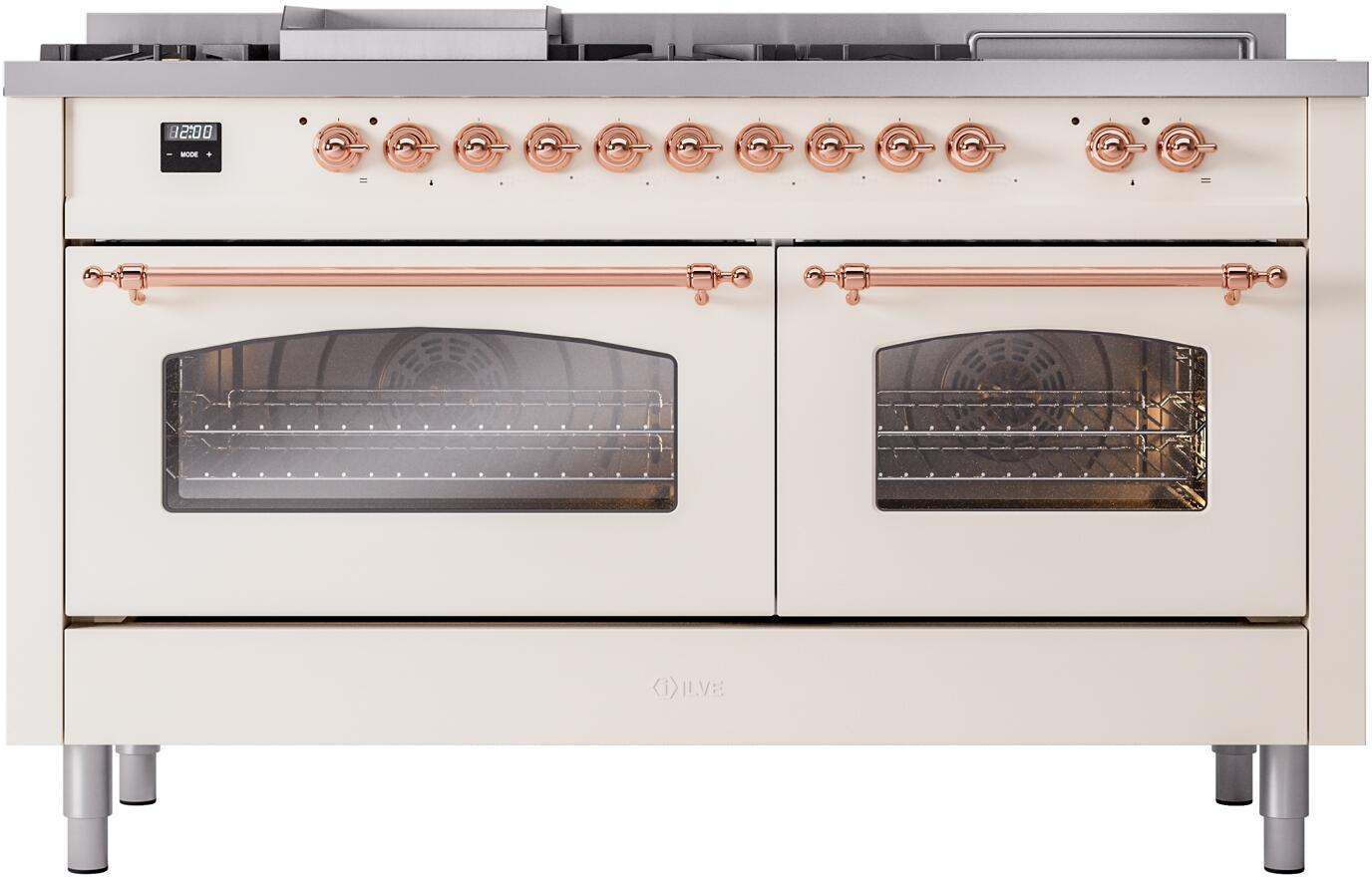 Ilve UP60FSNMPAWP Nostalgie Ii 60 Inch Dual Fuel Natural Gas Freestanding Range In Antique White With Copper Trim