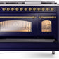 Ilve UP48FNMPMBG Nostalgie Ii 48 Inch Dual Fuel Natural Gas Freestanding Range In Blue With Brass Trim