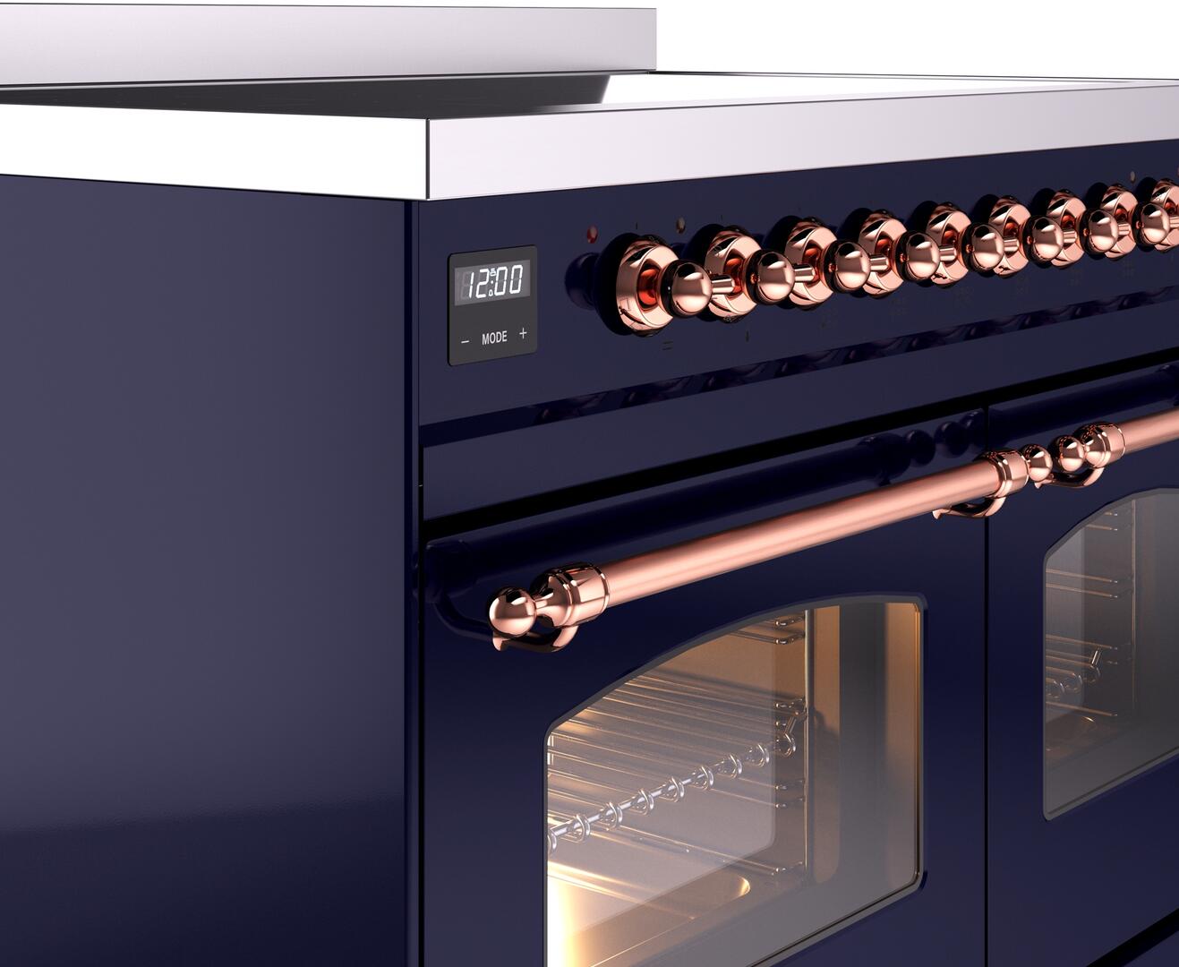 Ilve UPDI406NMPMBP Nostalgie Ii 40 Inch Electric Freestanding Range In Blue With Copper Trim