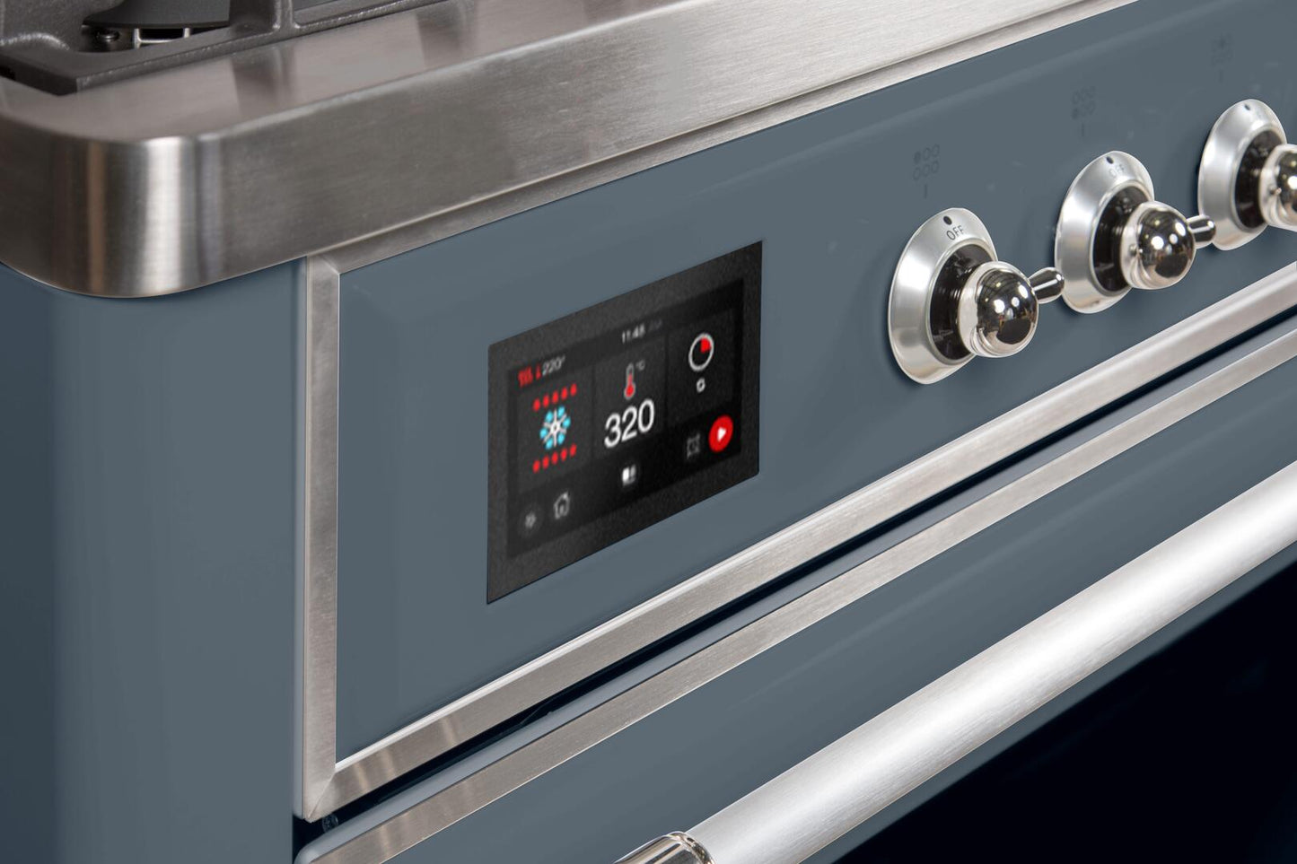 Ilve UM15FDNS3BGC Majestic Ii 60 Inch Dual Fuel Natural Gas Freestanding Range In Blue Grey With Chrome Trim