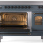 Ilve UPI486NMPBGB Nostalgie Ii 48 Inch Electric Freestanding Range In Blue Grey With Bronze Trim