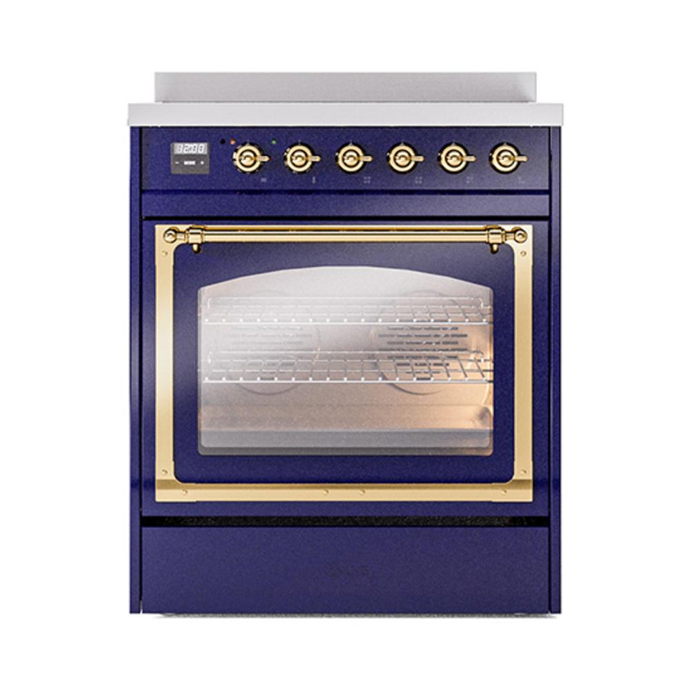 Ilve UNI304NMPMBG Ilve Uni304Nmpmbg Nostalgie Ii Noblesse 30" Induction Range (Triple Glass Door, Midnight Blue, Brass)