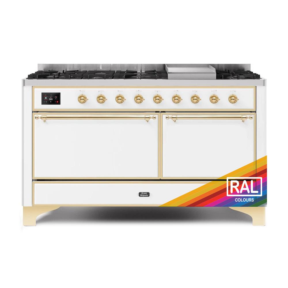 Ilve UM15FDQNS3RAGLP Ilve Majestic Ii 60 Um15Fdqns3Rag Freestanding Dual Fuel Range With 9 Sealed Burners Yes Double Oven With Solid Door In Ral Color With Brass Knobs