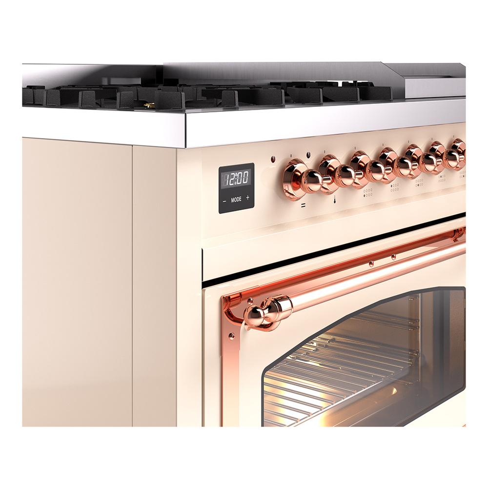 Ilve UN48FNMPAWPLP Ilve Un48Fnmpawplp Nostalgie Ii Noblesse 48" Dual Fuel Range (8 Sealed Burners + Griddle, Liquid Propane, Triple Glass Door, Antique White, Copper)