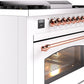 Ilve UP36FNMPWHP Nostalgie Ii 36 Inch Dual Fuel Natural Gas Freestanding Range In White With Copper Trim