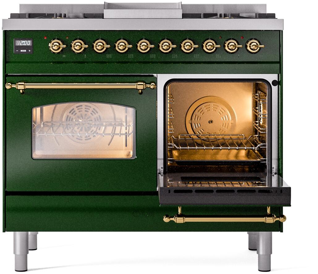 Ilve UPD40FNMPEGGLP Nostalgie Ii 40 Inch Dual Fuel Liquid Propane Freestanding Range In Emerald Green With Brass Trim