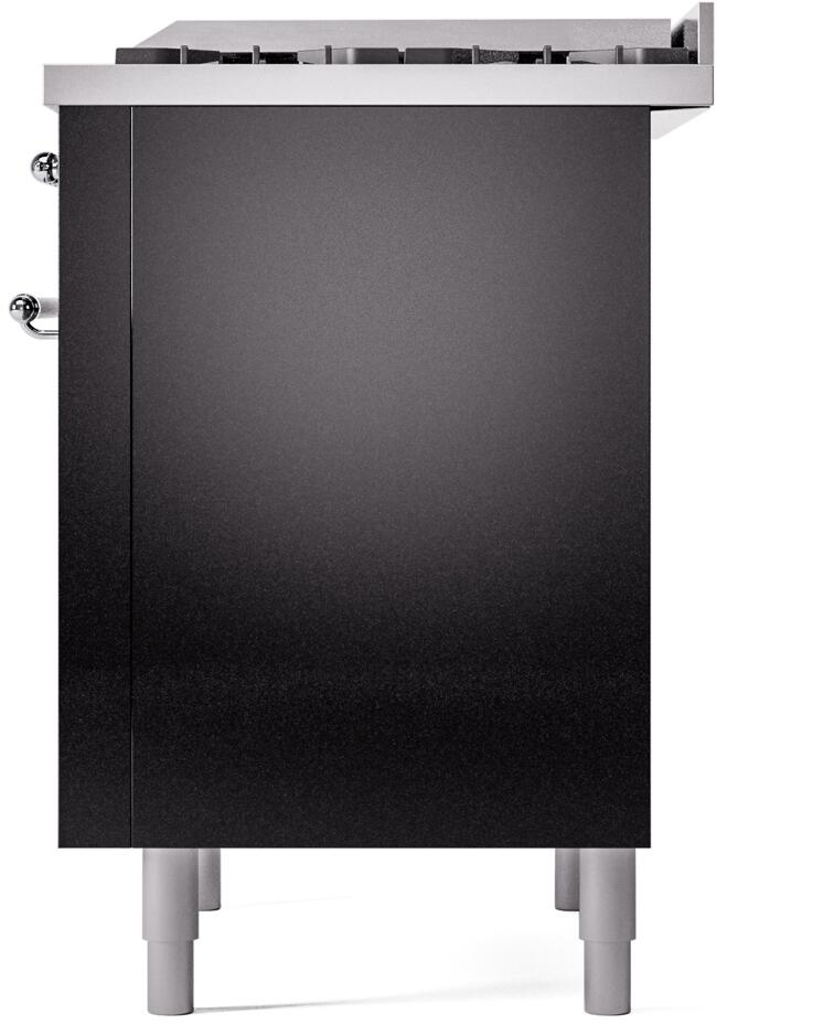 Ilve UP36FNMPBKC Nostalgie Ii 36 Inch Dual Fuel Natural Gas Freestanding Range In Glossy Black With Chrome Trim