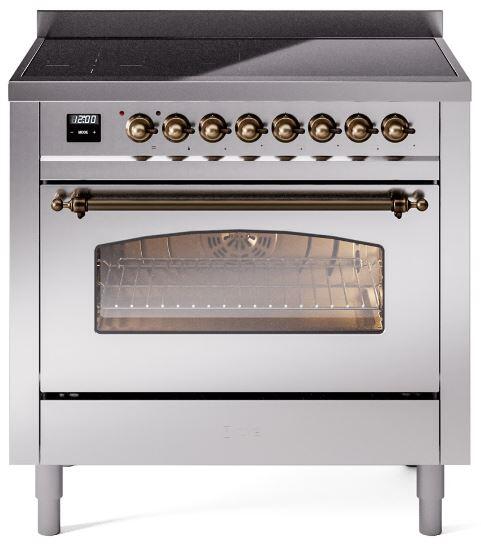 Ilve UPI366NMPSSB Nostalgie Ii 36 Inch Electric Freestanding Range In Stainless Steel With Bronze Trim