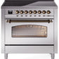 Ilve UPI366NMPSSB Nostalgie Ii 36 Inch Electric Freestanding Range In Stainless Steel With Bronze Trim